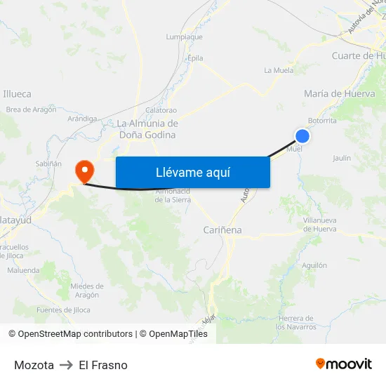 Mozota to El Frasno map