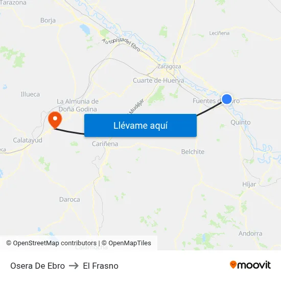 Osera De Ebro to El Frasno map