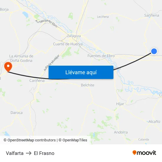 Valfarta to El Frasno map