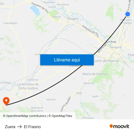 Zuera to El Frasno map