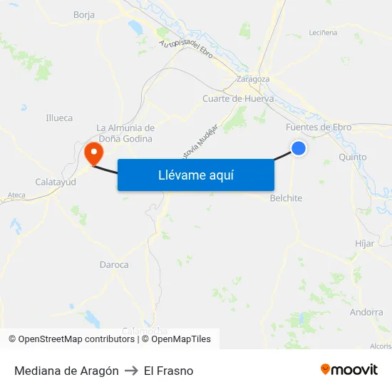 Mediana de Aragón to El Frasno map