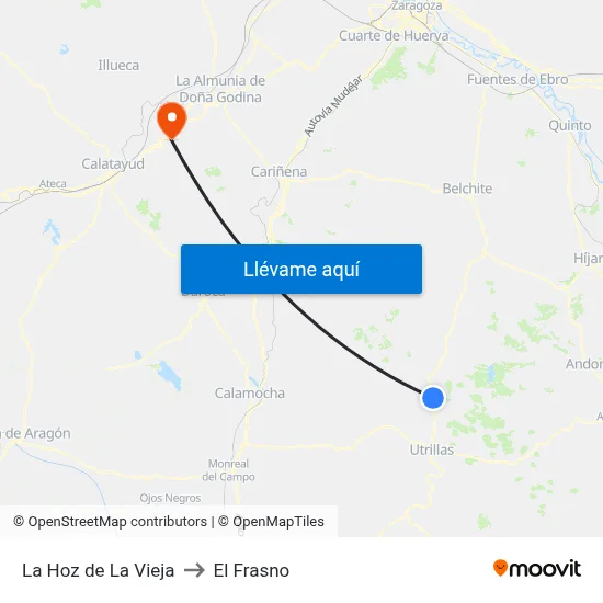 La Hoz de La Vieja to El Frasno map