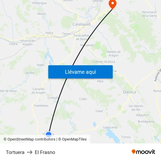 Tortuera to El Frasno map
