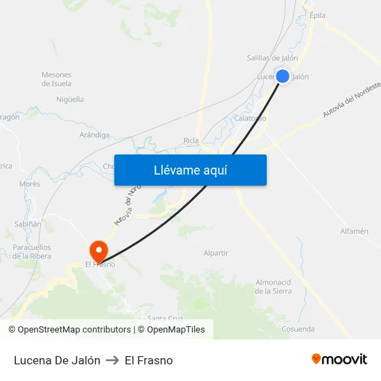 Lucena De Jalón to El Frasno map