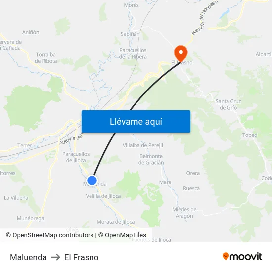 Maluenda to El Frasno map