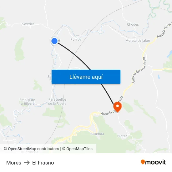 Morés to El Frasno map