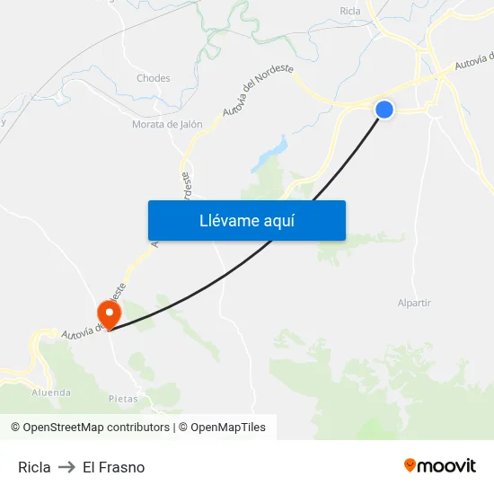 Ricla to El Frasno map