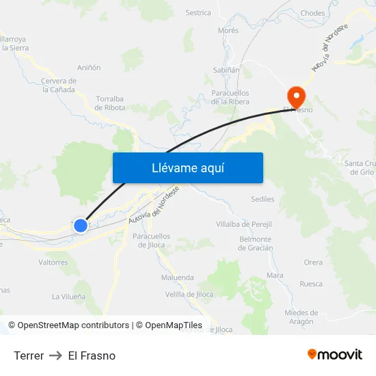 Terrer to El Frasno map