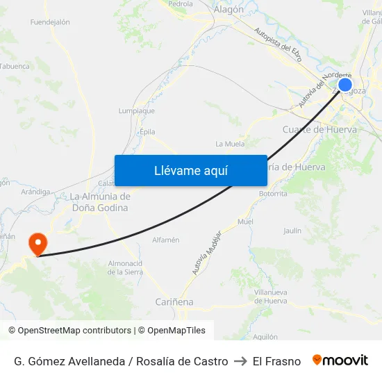 G. Gómez Avellaneda / Rosalía de Castro to El Frasno map