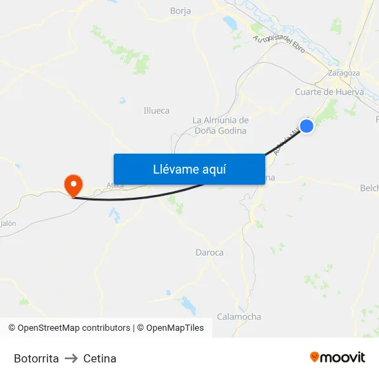 Botorrita to Cetina map