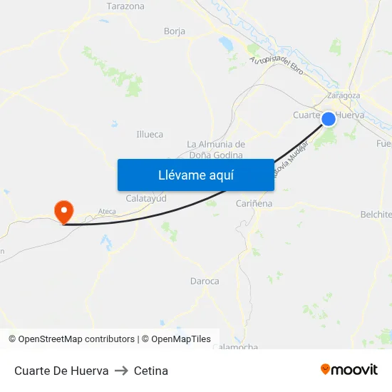 Cuarte De Huerva to Cetina map