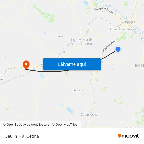 Jaulín to Cetina map