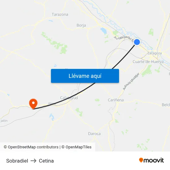 Sobradiel to Cetina map