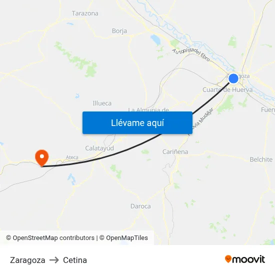 Zaragoza to Cetina map
