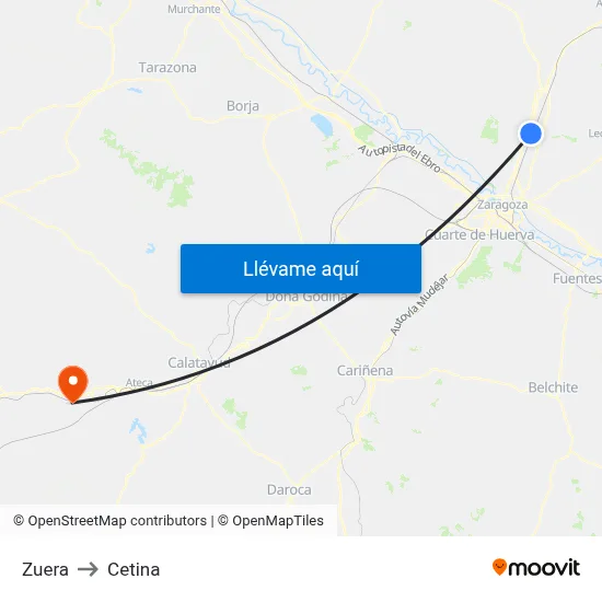 Zuera to Cetina map