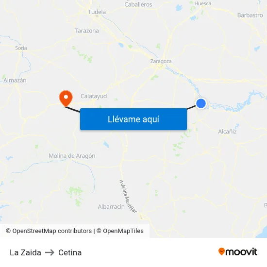 La Zaida to Cetina map