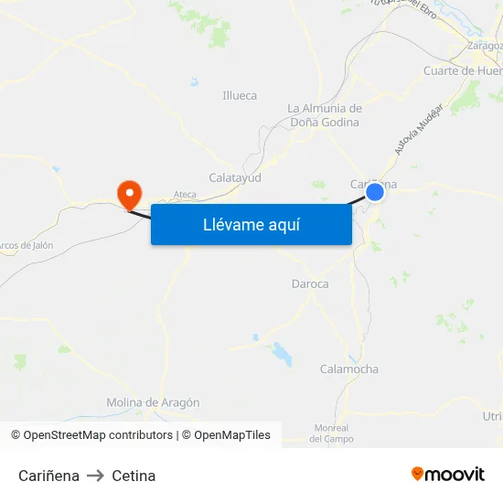 Cariñena to Cetina map