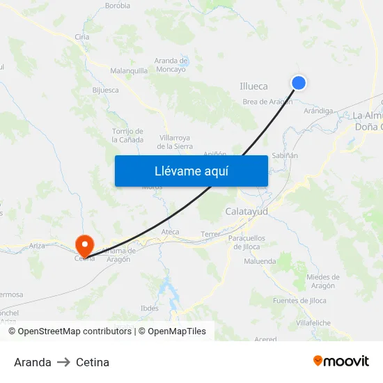 Aranda to Cetina map