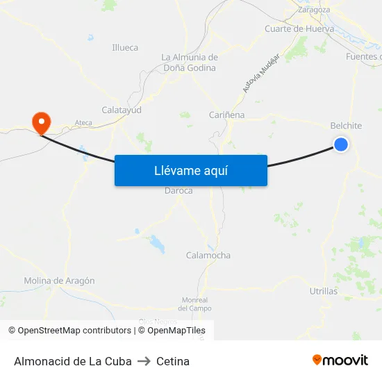Almonacid de La Cuba to Cetina map