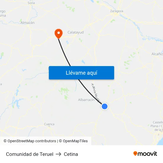 Comunidad de Teruel to Cetina map