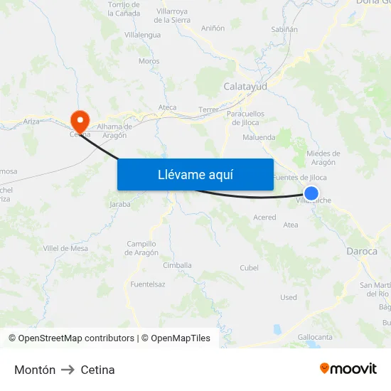 Montón to Cetina map