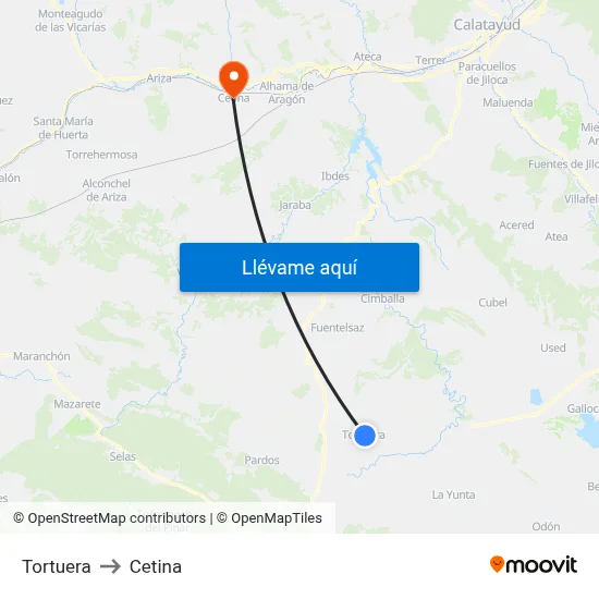 Tortuera to Cetina map