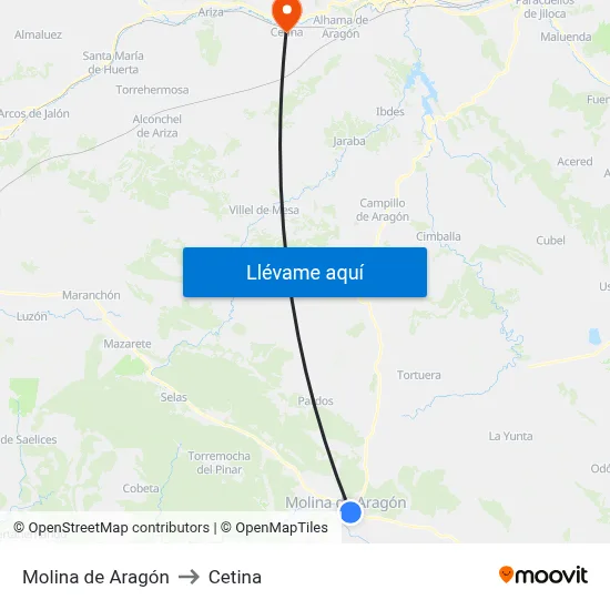 Molina de Aragón to Cetina map