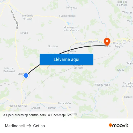 Medinaceli to Cetina map