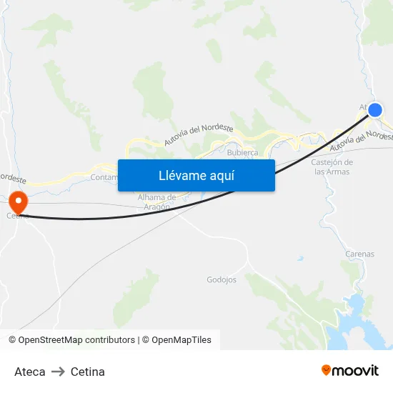 Ateca to Cetina map
