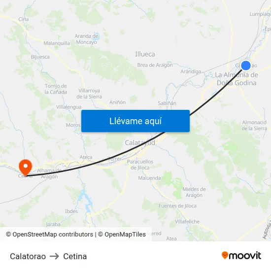 Calatorao to Cetina map
