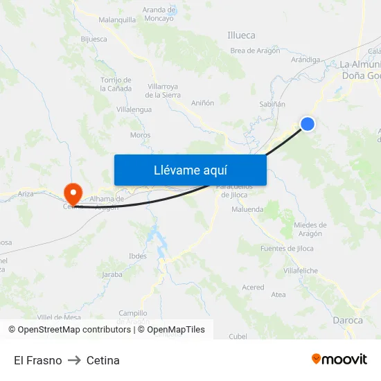 El Frasno to Cetina map