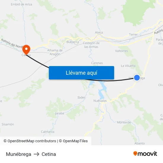 Munébrega to Cetina map