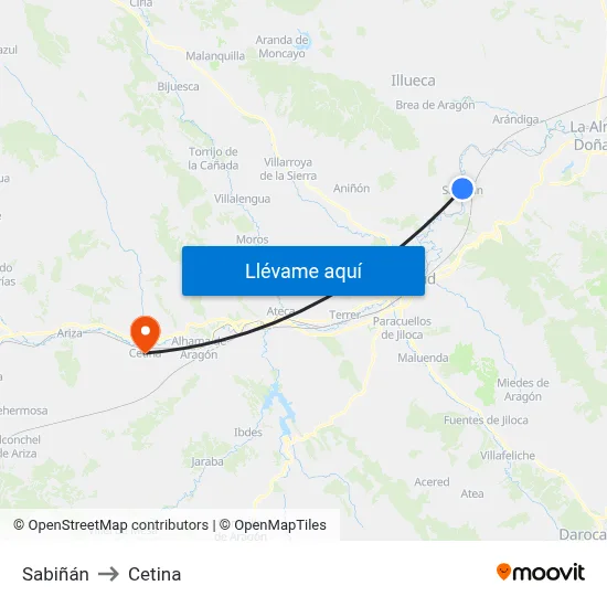 Sabiñán to Cetina map