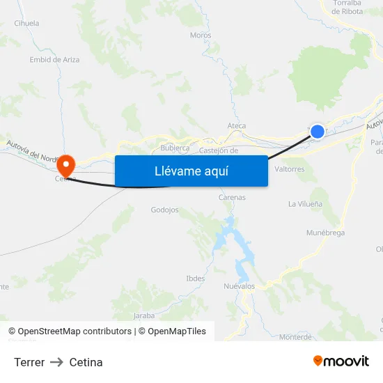 Terrer to Cetina map