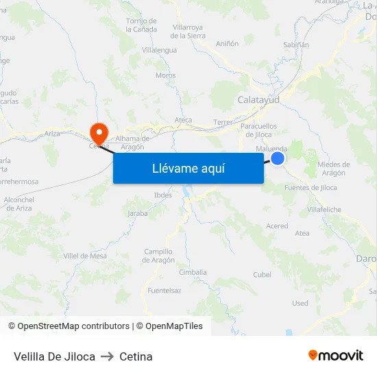 Velilla De Jiloca to Cetina map