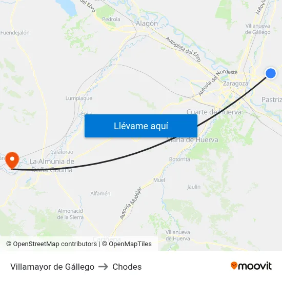 Villamayor de Gállego to Chodes map