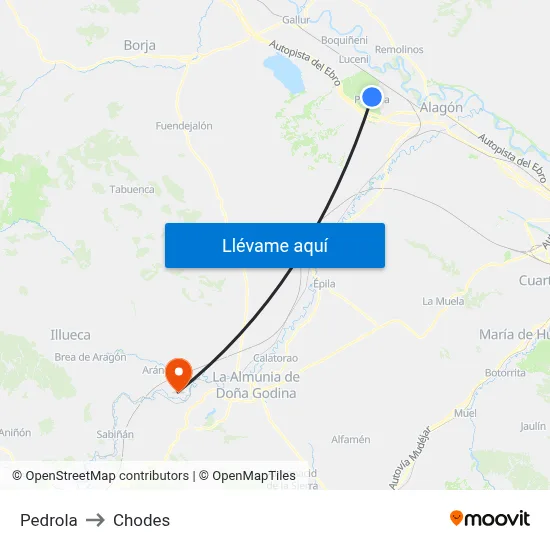 Pedrola to Chodes map