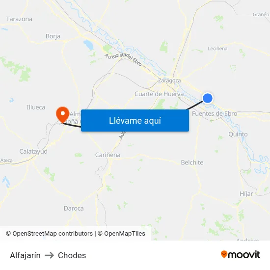 Alfajarín to Chodes map