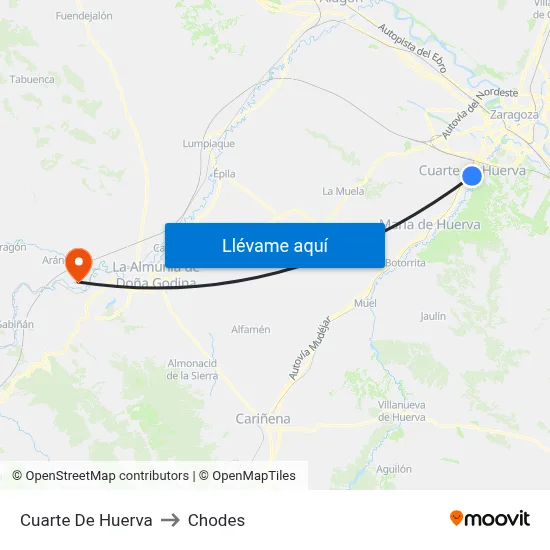 Cuarte De Huerva to Chodes map