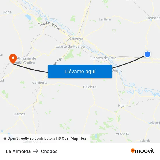 La Almolda to Chodes map