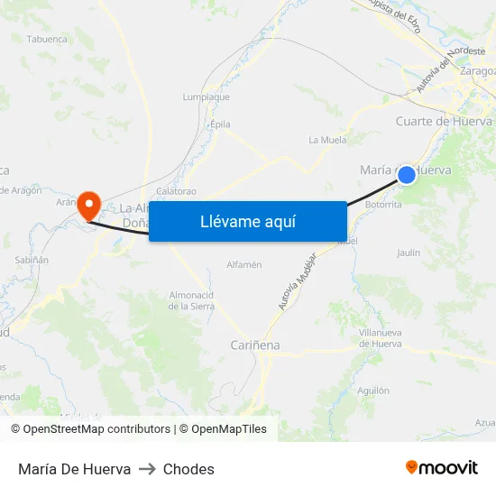 María De Huerva to Chodes map