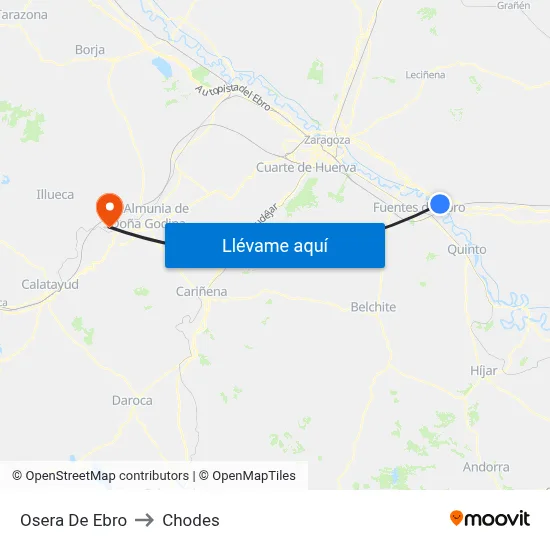 Osera De Ebro to Chodes map