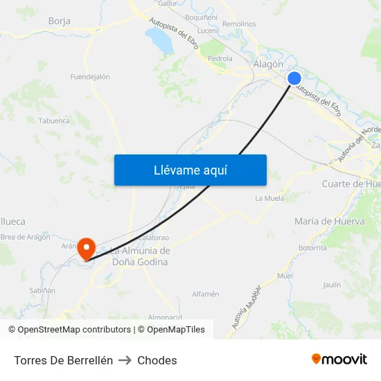 Torres De Berrellén to Chodes map