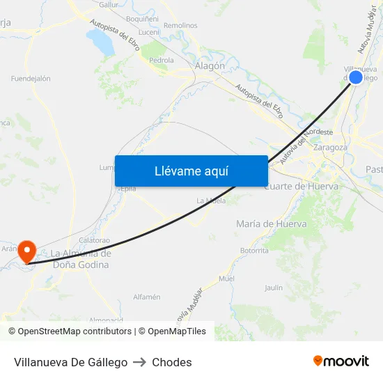 Villanueva De Gállego to Chodes map
