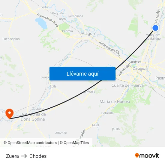 Zuera to Chodes map