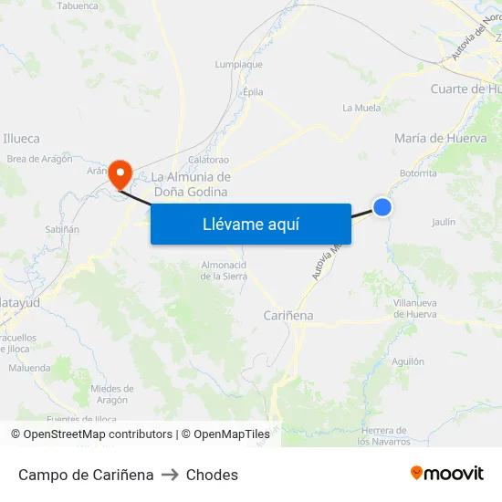 Campo de Cariñena to Chodes map