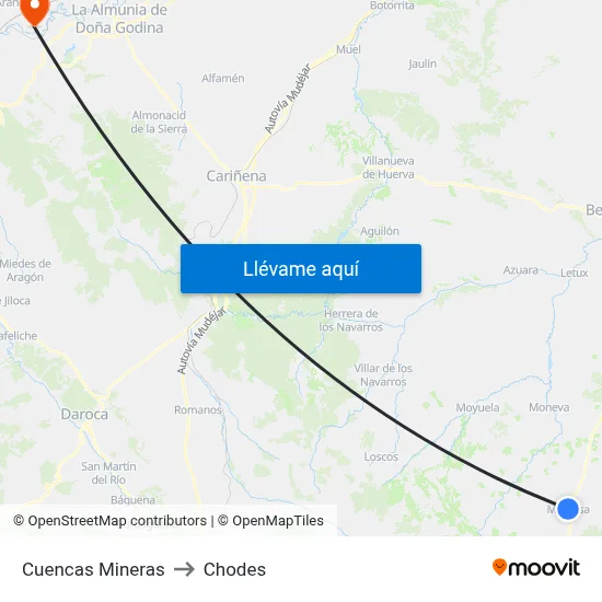 Cuencas Mineras to Chodes map