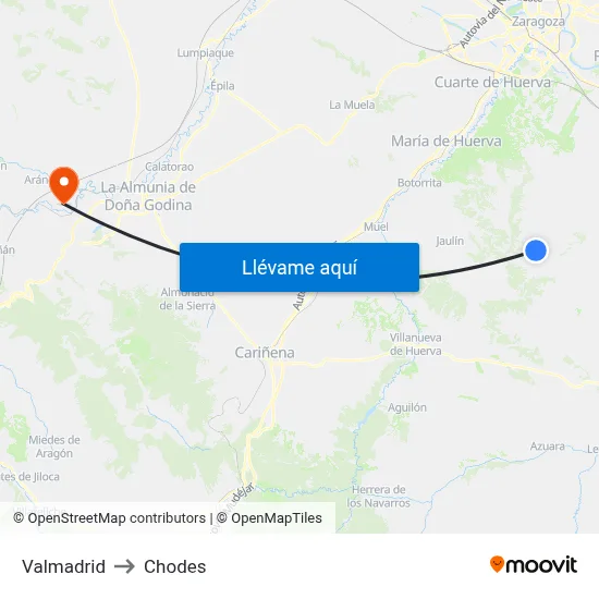 Valmadrid to Chodes map