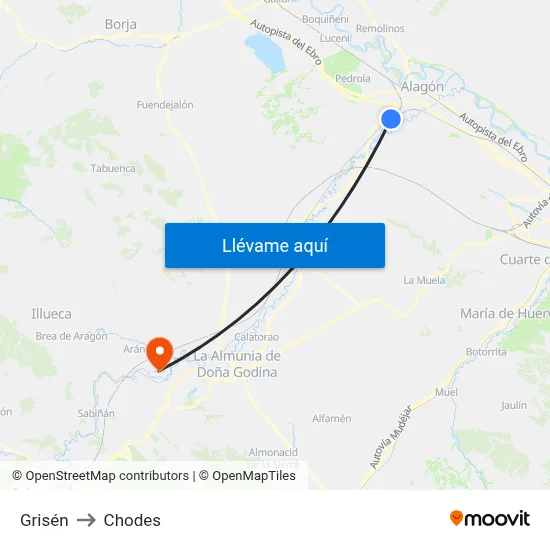 Grisén to Chodes map