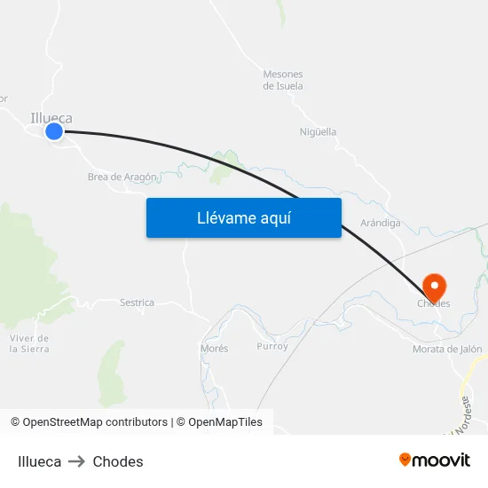Illueca to Chodes map